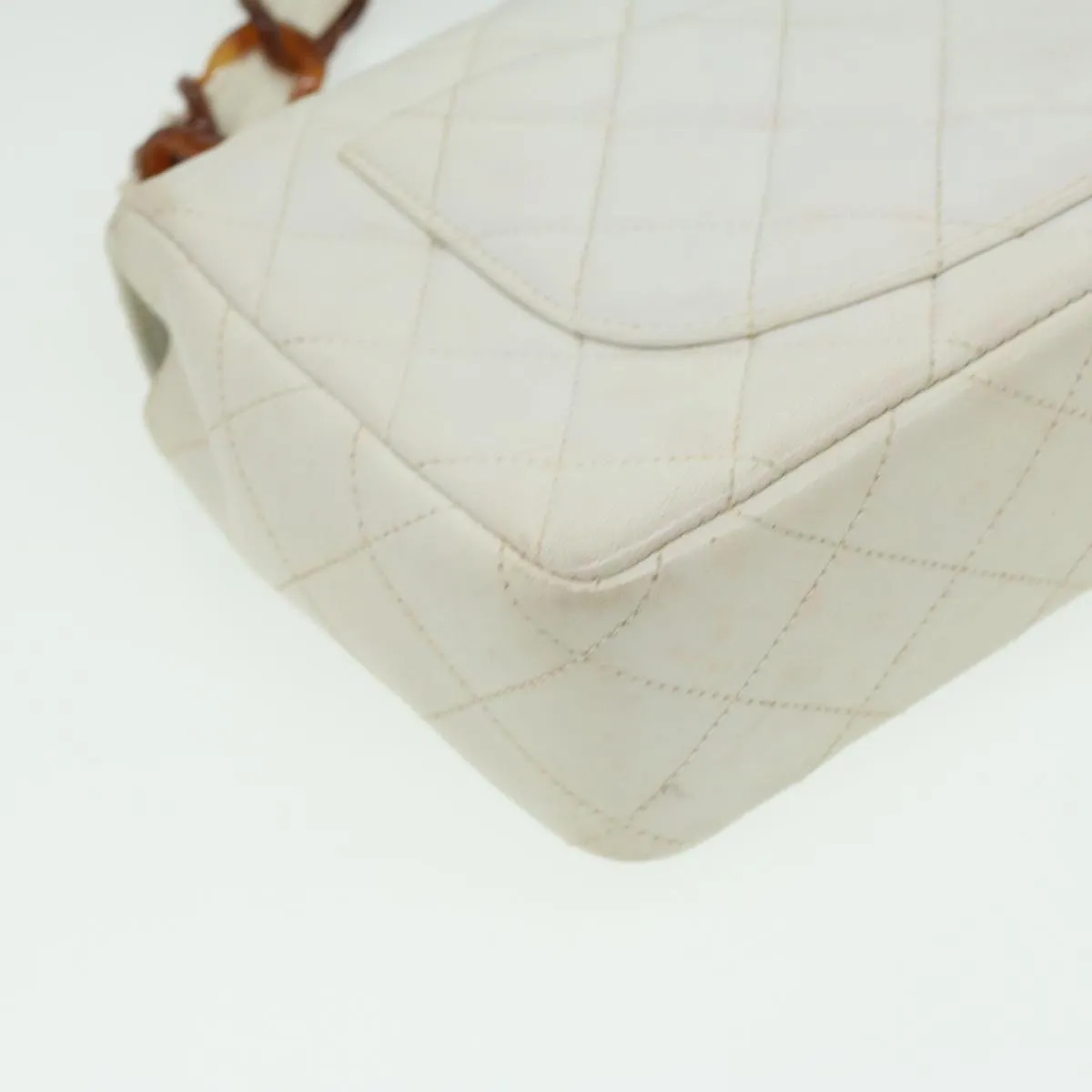 Chanel Matelasse Turn Lock Shoulder Bag Lamb Skin Brown White CC  32160A