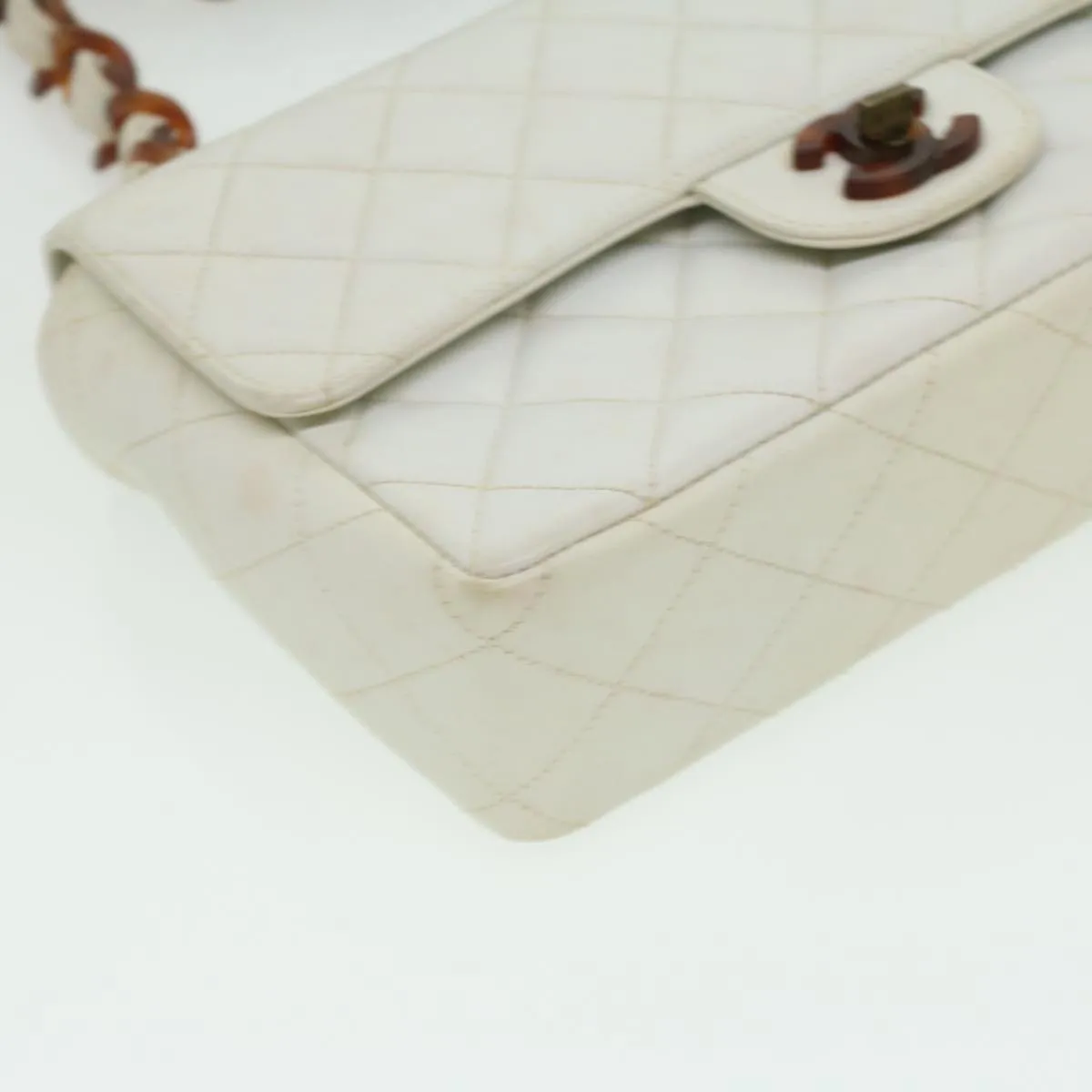 Chanel Matelasse Turn Lock Shoulder Bag Lamb Skin Brown White CC  32160A
