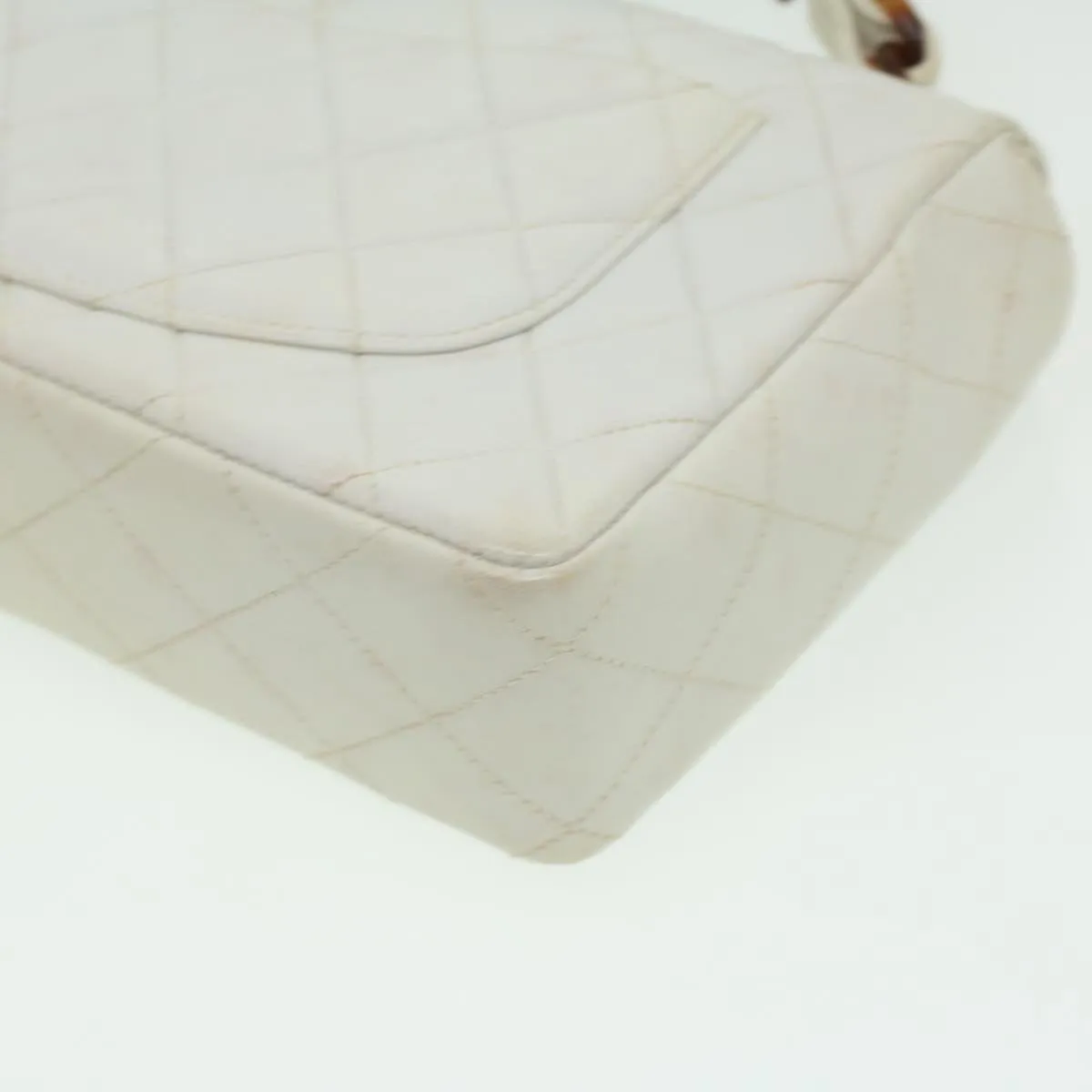 Chanel Matelasse Turn Lock Shoulder Bag Lamb Skin Brown White CC  32160A