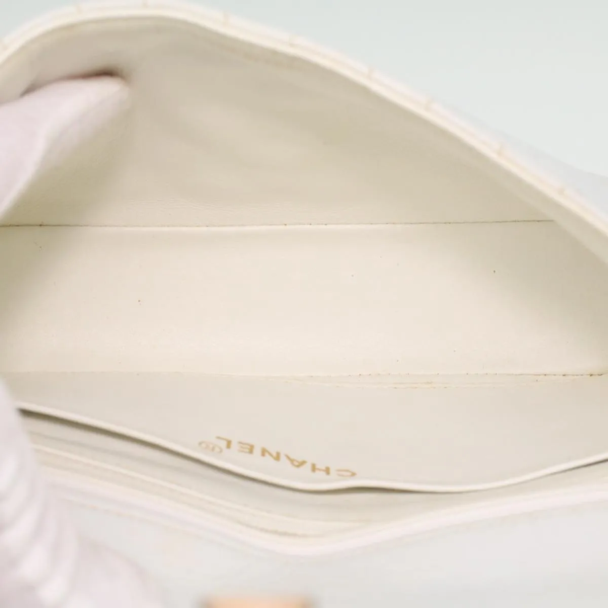 Chanel Matelasse Turn Lock Shoulder Bag Lamb Skin Brown White CC  32160A