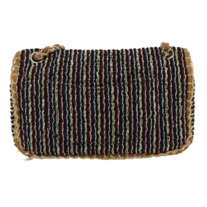 Chanel Matelasse Tweed Turn Lock Chain Shoulder Bag Navy Brown CC  nh616A