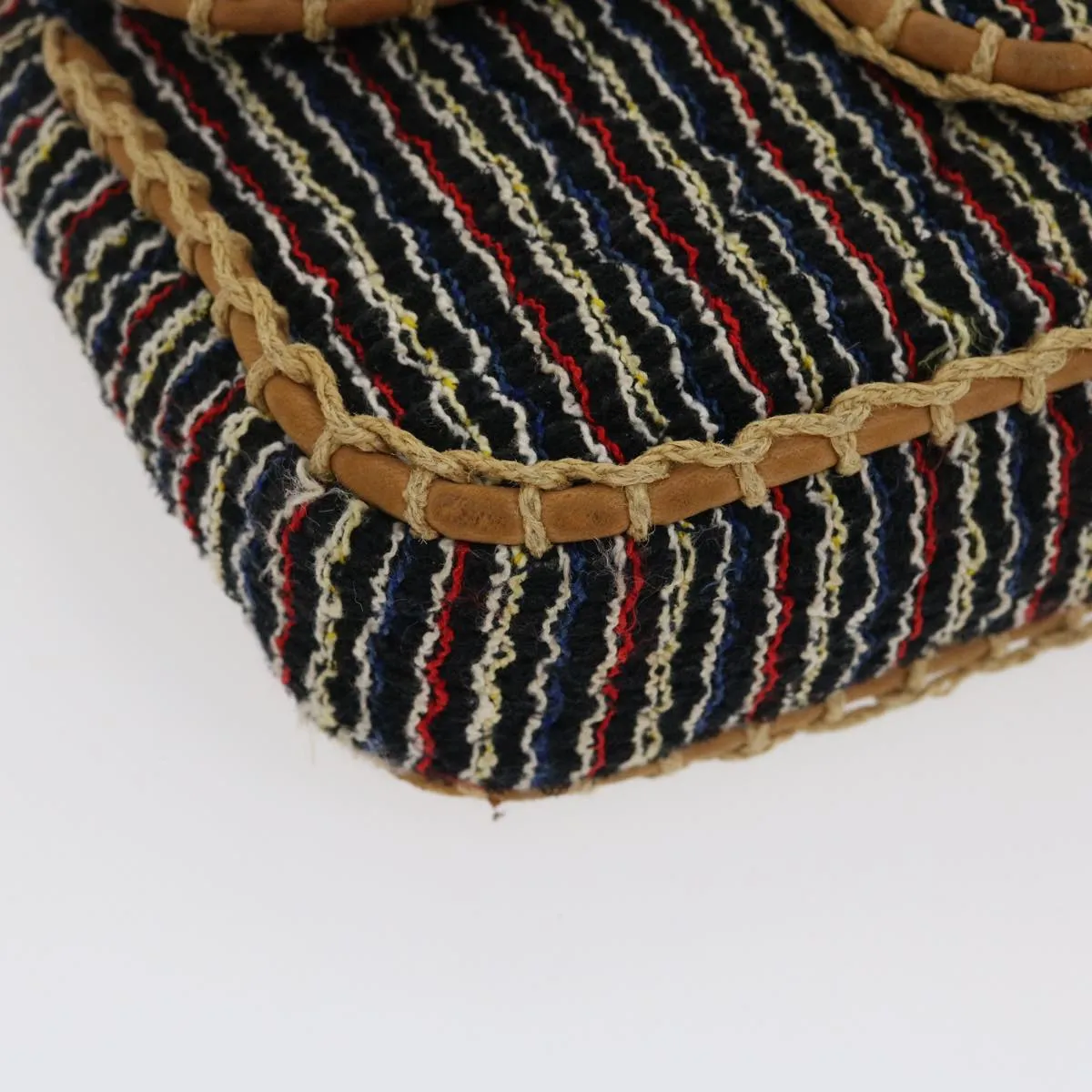 Chanel Matelasse Tweed Turn Lock Chain Shoulder Bag Navy Brown CC  nh616A