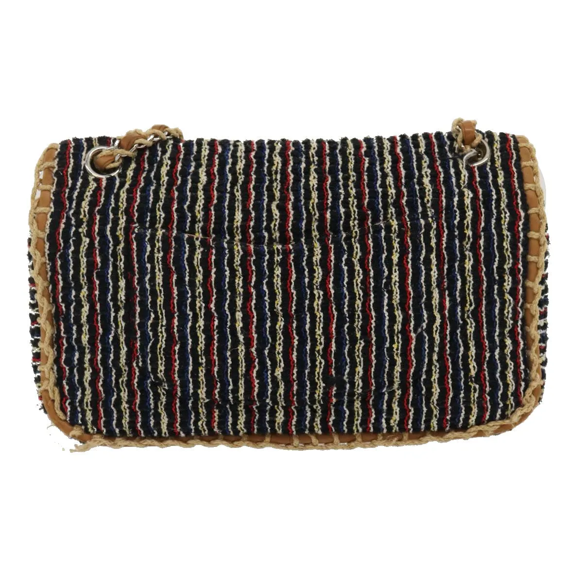 Chanel Matelasse Tweed Turn Lock Chain Shoulder Bag Navy Brown CC  nh616A