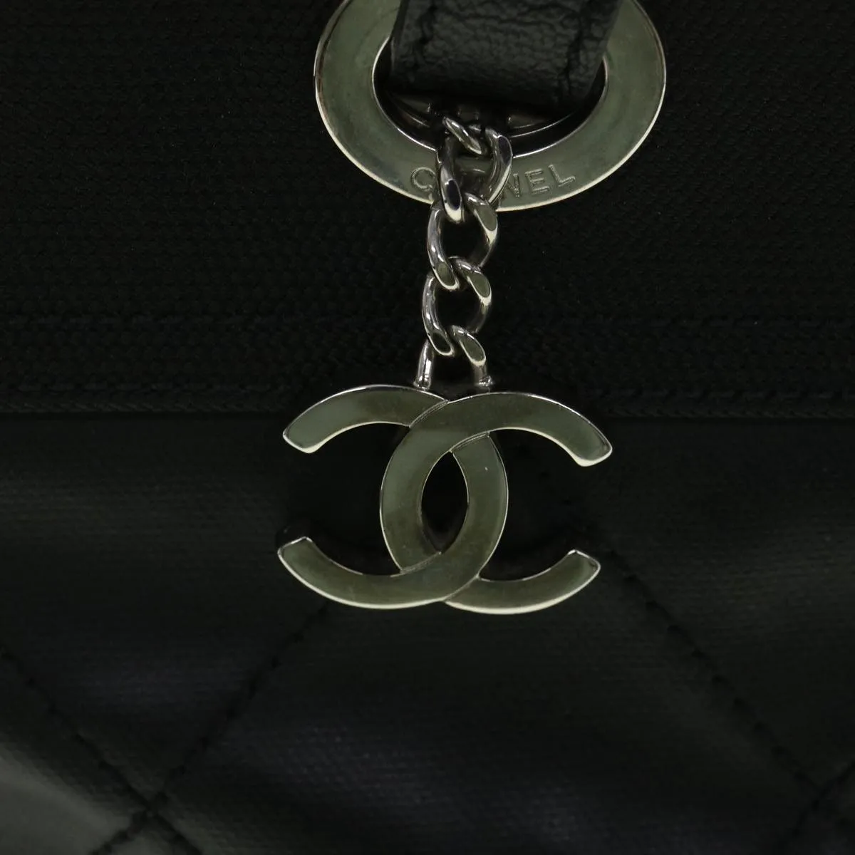 Chanel Paris Biarritz MM Tote Bag Coated Canvas Black CC  37855