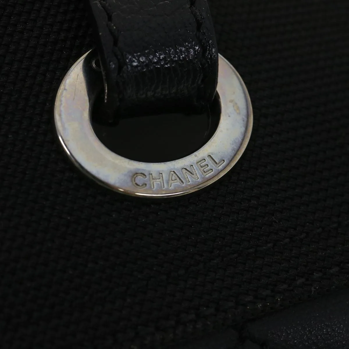 Chanel Paris Biarritz MM Tote Bag Coated Canvas Black CC  37855