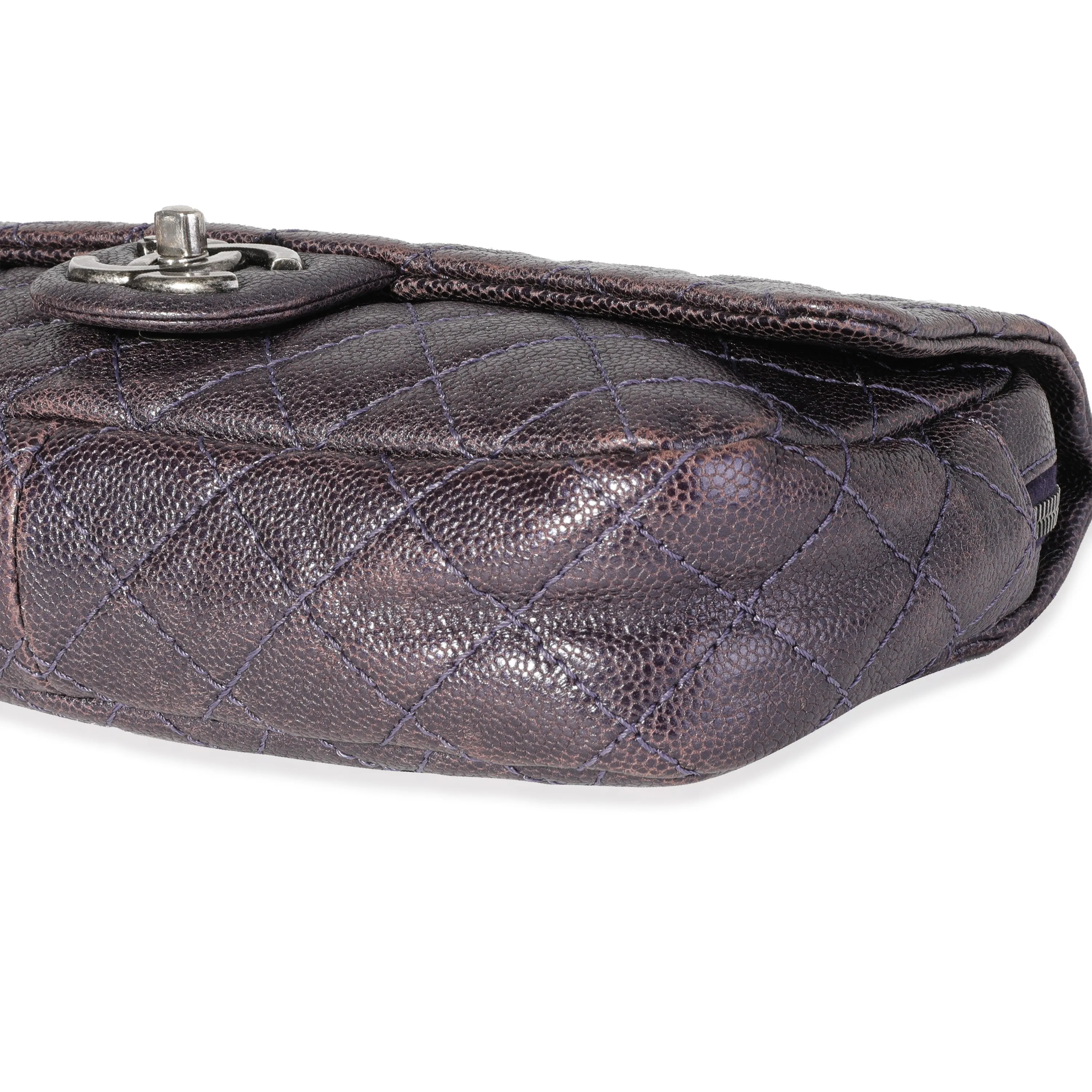 CHANEL Purple Quilted Caviar Easy Flap Bag