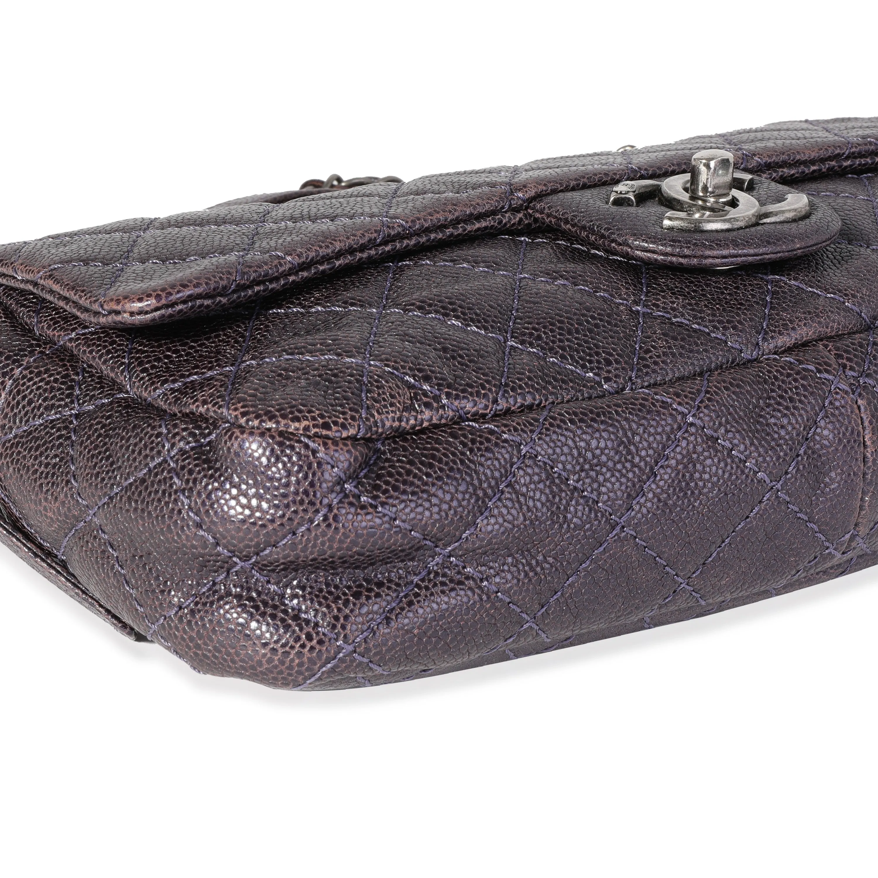 CHANEL Purple Quilted Caviar Easy Flap Bag