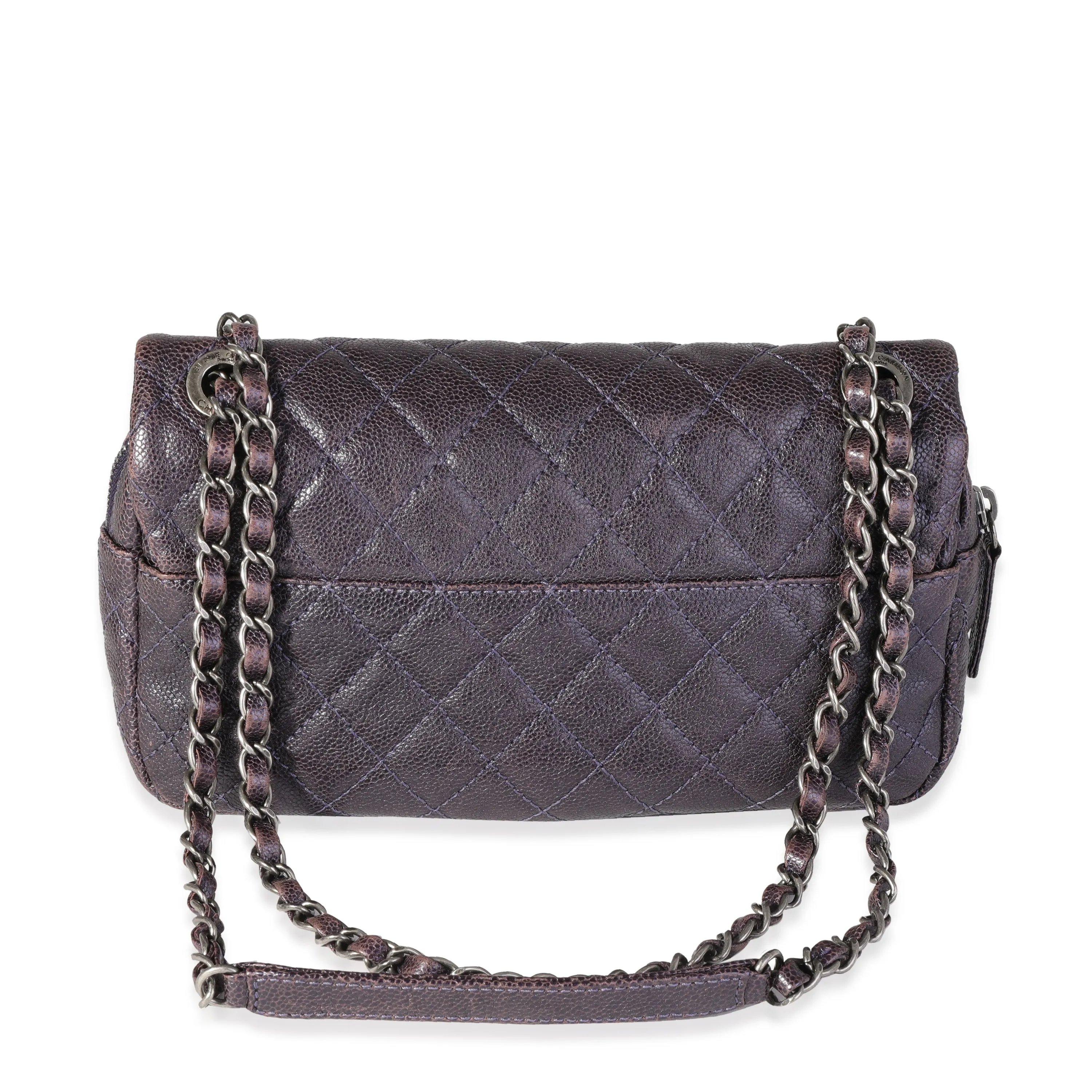 CHANEL Purple Quilted Caviar Easy Flap Bag