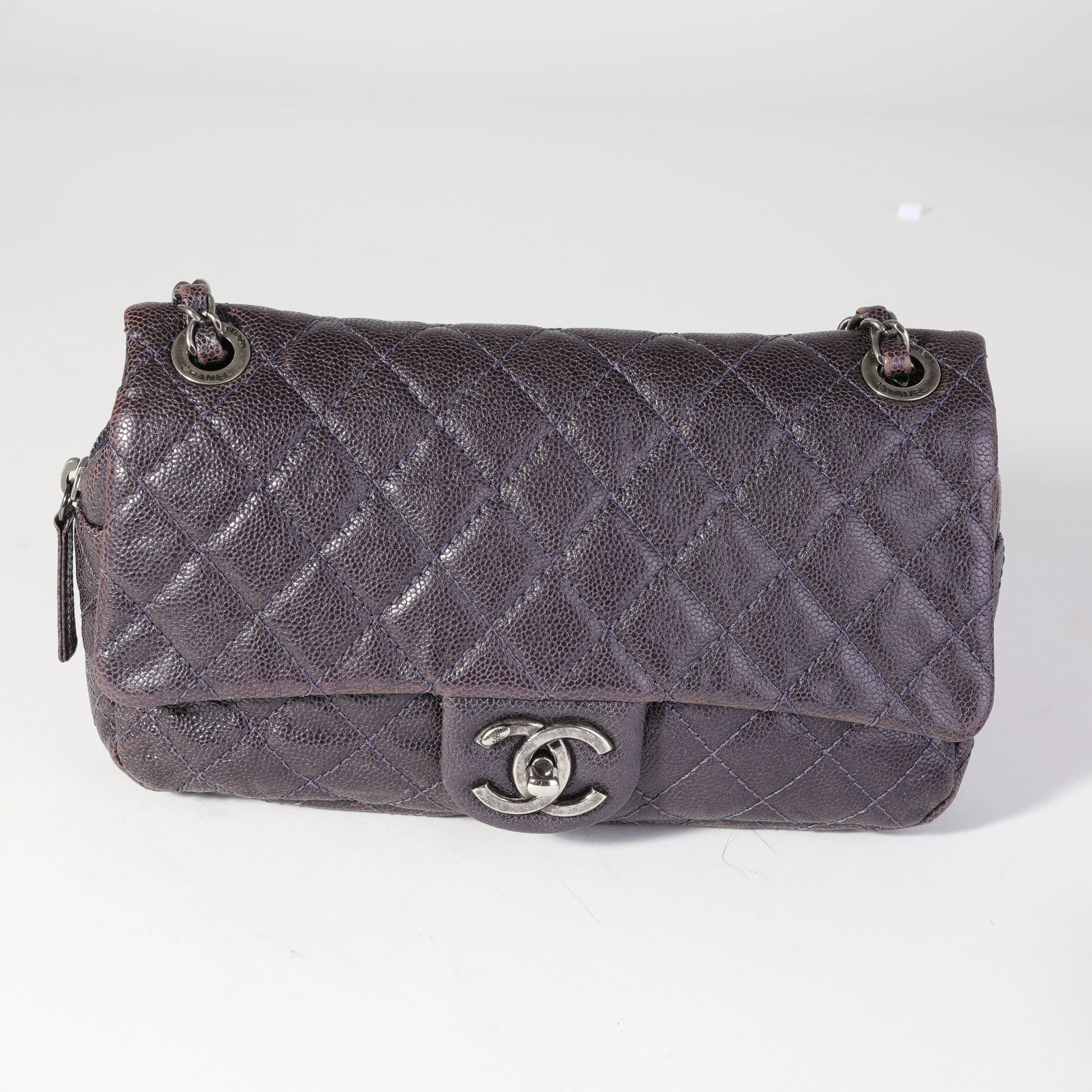 CHANEL Purple Quilted Caviar Easy Flap Bag
