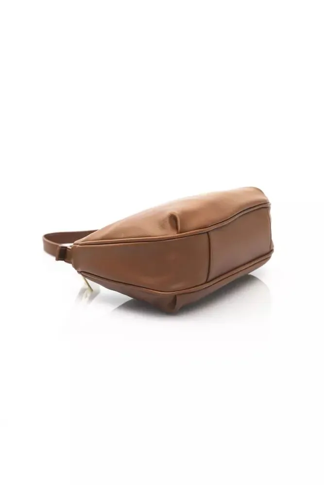 Chic Brown Polyethylene Shoulder Bag with Golden Details