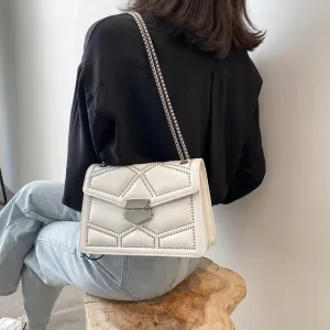 Chic Fashion Upscale Rivet and Chain Patterned Vegan Leather Crossbody Bags