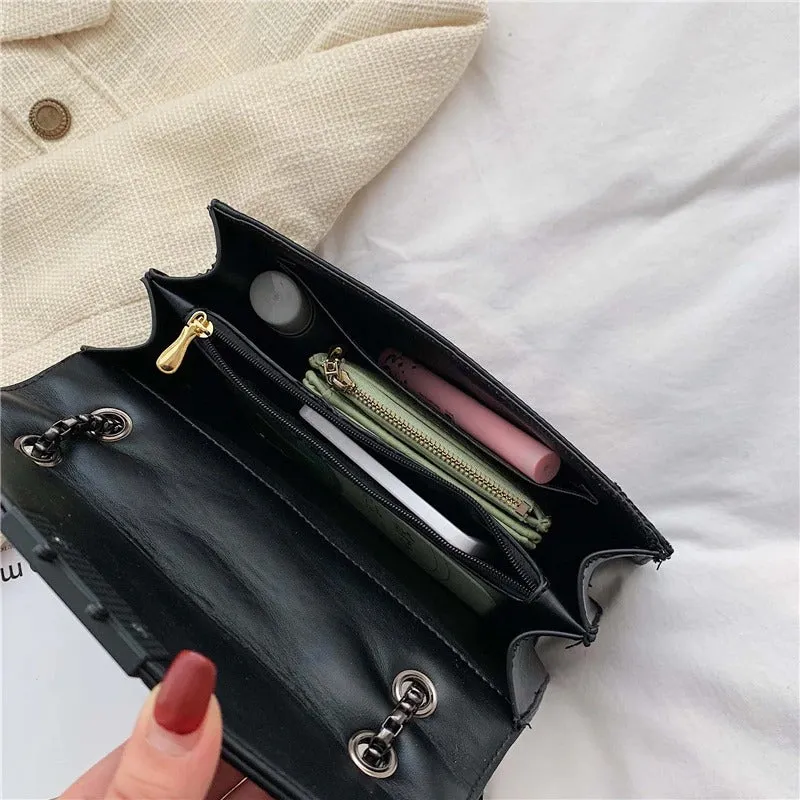 Chic Fashion Upscale Rivet and Chain Patterned Vegan Leather Crossbody Bags