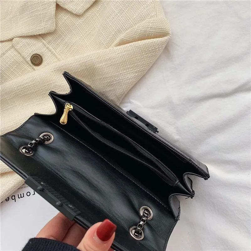 Chic Fashion Upscale Rivet and Chain Patterned Vegan Leather Crossbody Bags