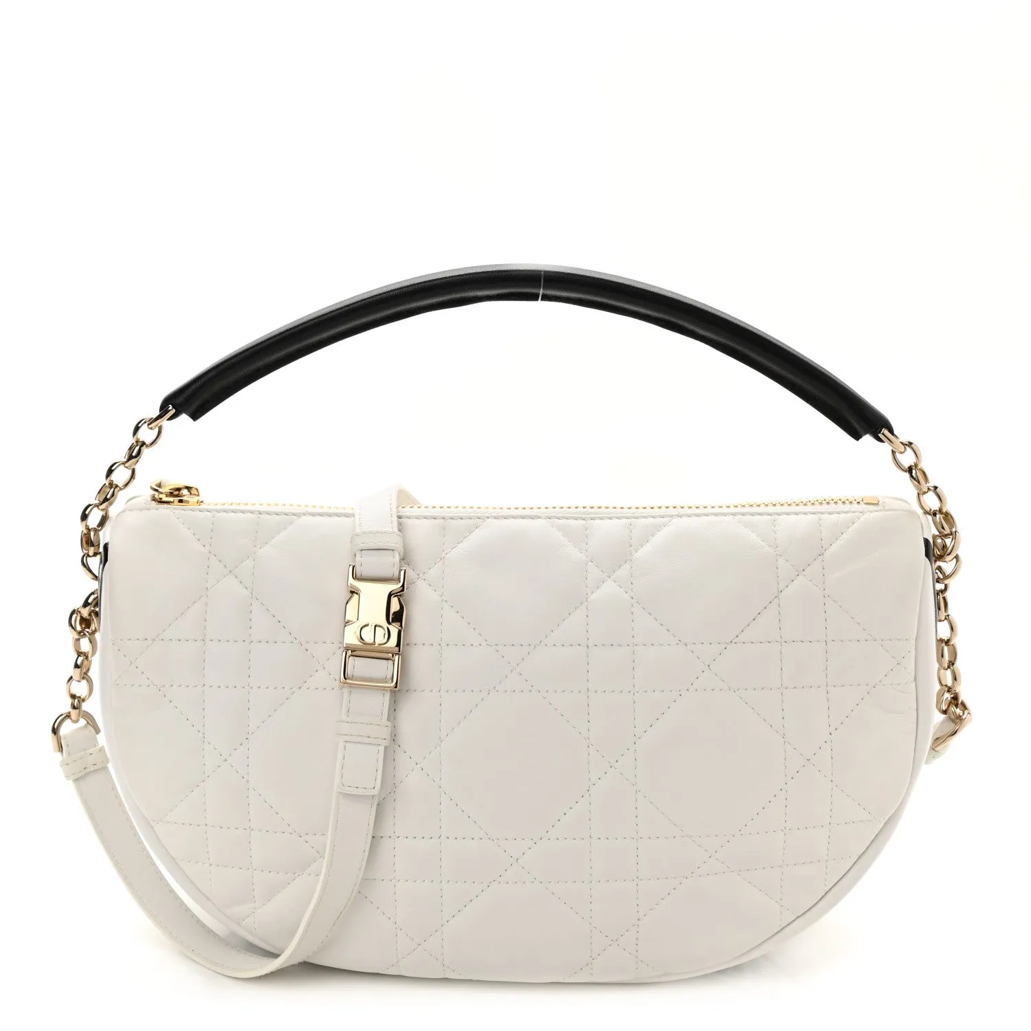 CHRISTIAN DIOR Lambskin Cannage Medium Dior Vibe Hobo Bag White