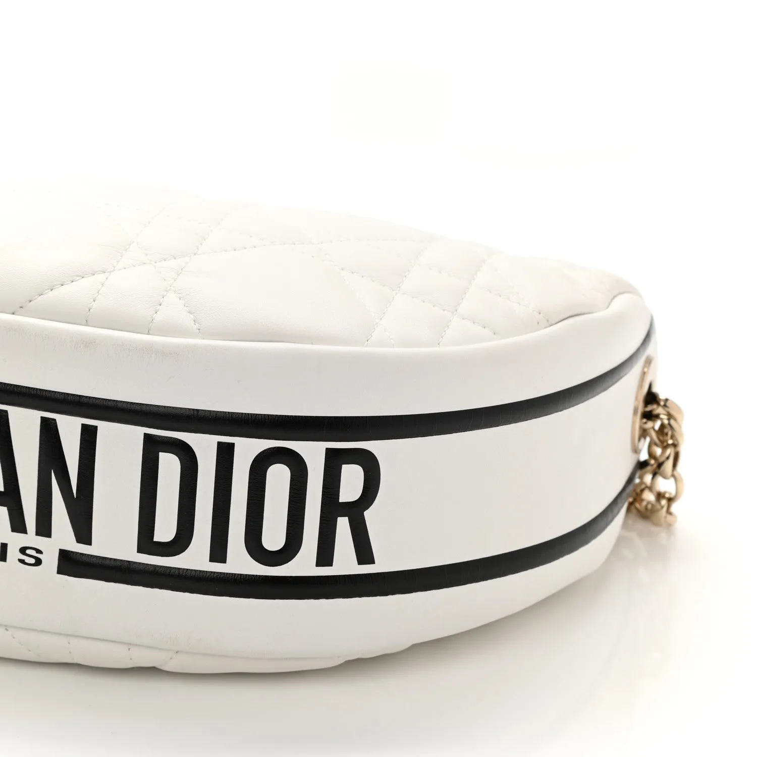 CHRISTIAN DIOR Lambskin Cannage Medium Dior Vibe Hobo Bag White