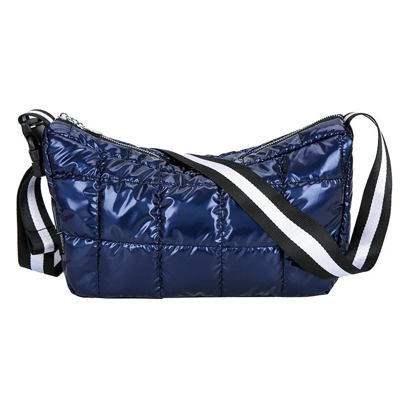 Christmas Gift Casual Down Cotton Women Shoulder Bags Designer Wide Strap Crossbody Bag Space Pad Cotton Feather Bag Lady Large Capacity Tote