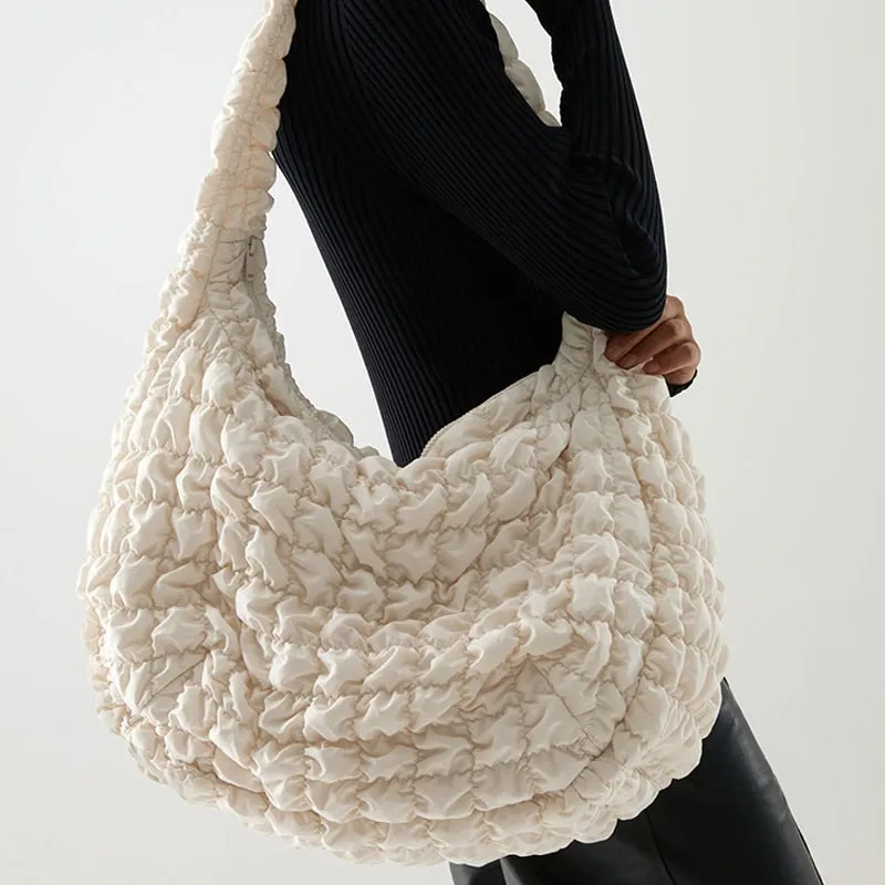 Christmas Gift Casual Large Capacity Tote Shoulder Bags Designer Ruched Handbag Luxury Nylon Quilted Padded Crossbody Bag Female Big Purse 2021