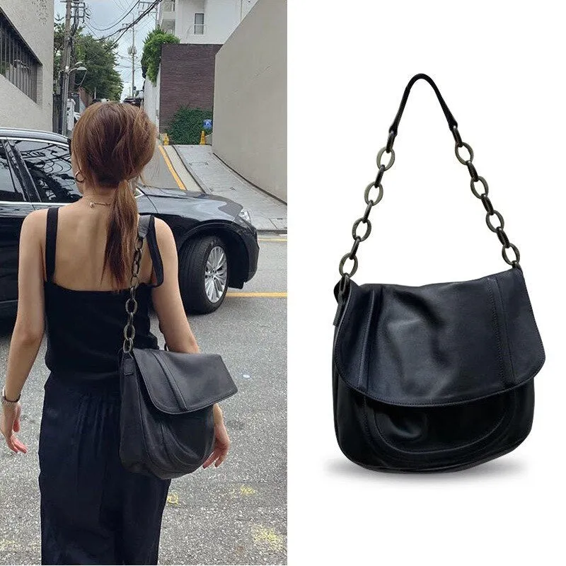Christmas Gift Women Vintage Trend Crossbady Bags Designers Luxury Chain Casual Shoulder Messenger Bags Soft Leather Versatile Black Handbags