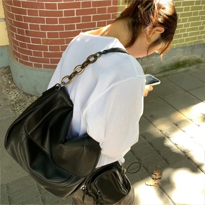 Christmas Gift Women Vintage Trend Crossbady Bags Designers Luxury Chain Casual Shoulder Messenger Bags Soft Leather Versatile Black Handbags