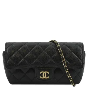 CL Quilted Caviar Leather Chain Crossbody Glasses Case Bag Black