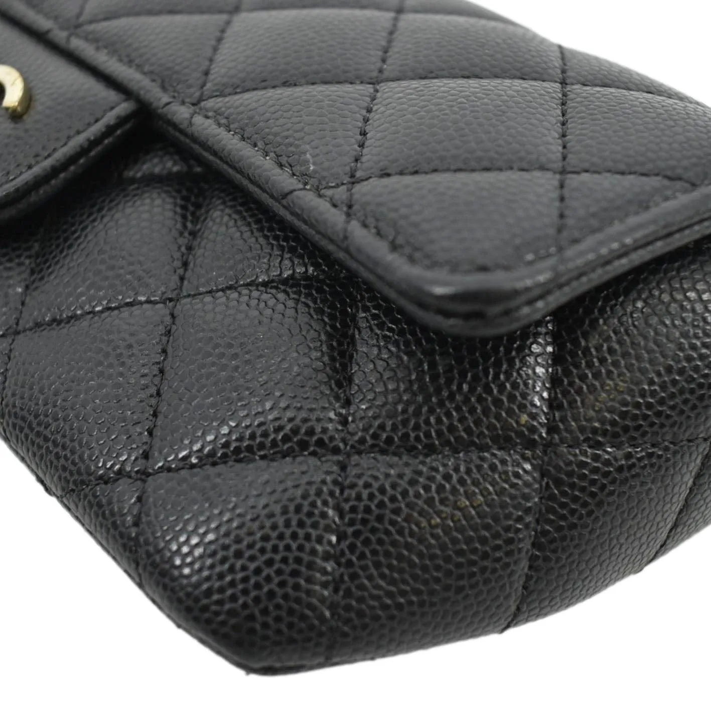 CL Quilted Caviar Leather Chain Crossbody Glasses Case Bag Black