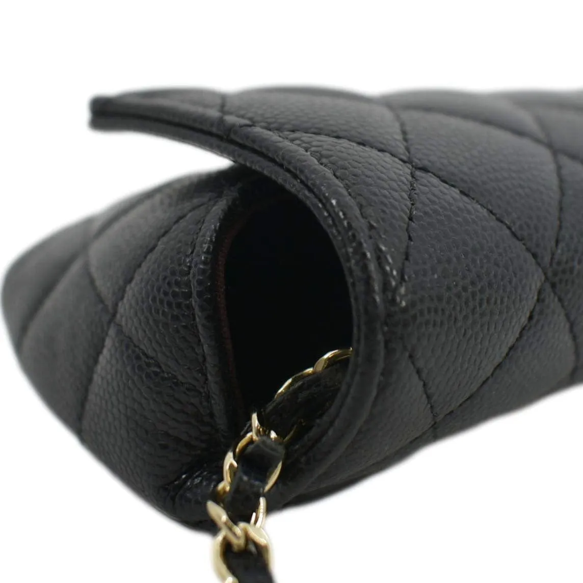 CL Quilted Caviar Leather Chain Crossbody Glasses Case Bag Black