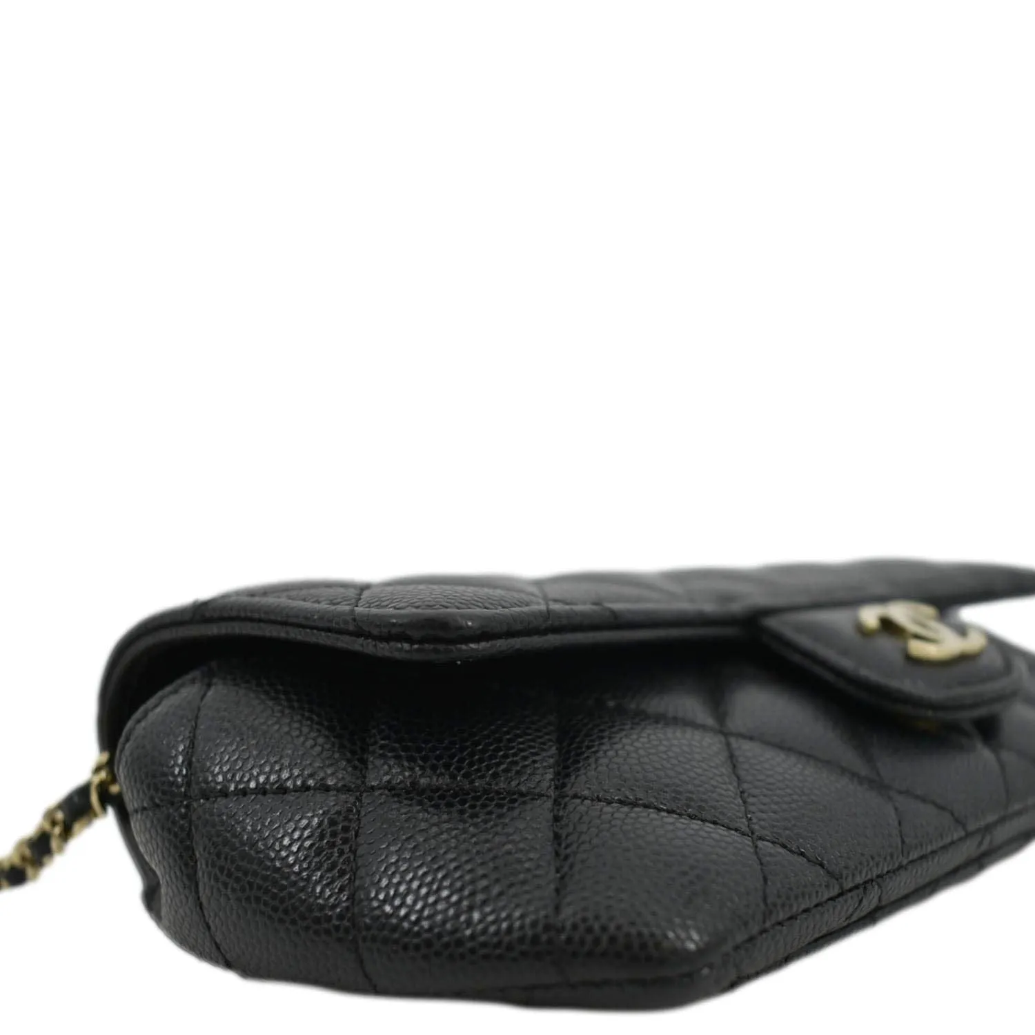 CL Quilted Caviar Leather Chain Crossbody Glasses Case Bag Black