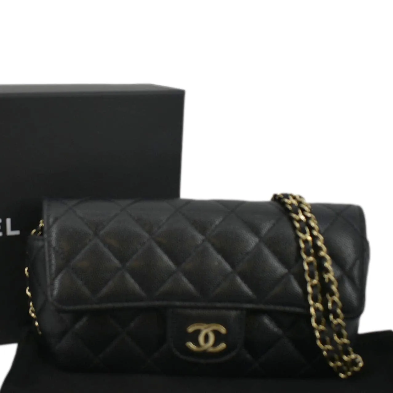 CL Quilted Caviar Leather Chain Crossbody Glasses Case Bag Black