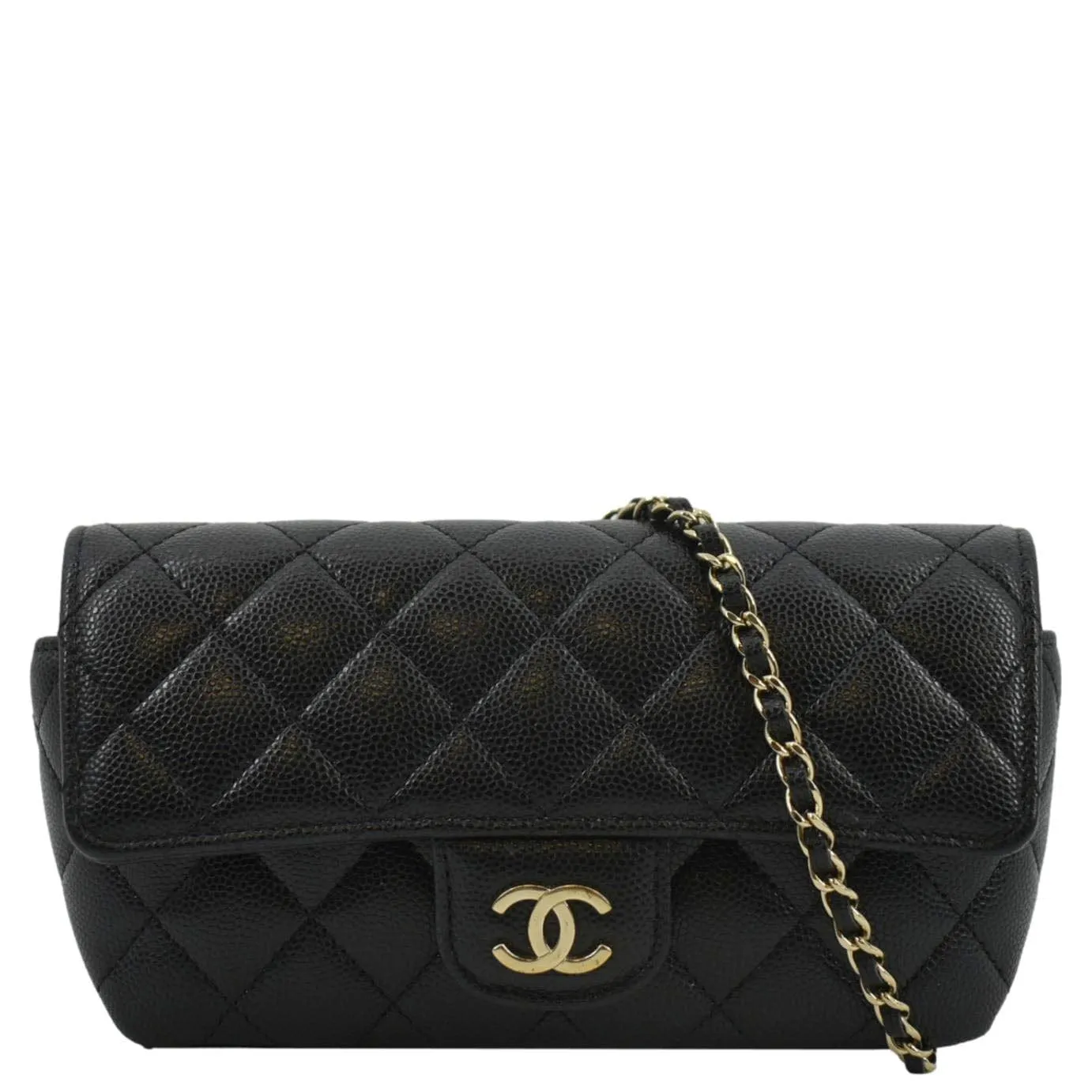 CL Quilted Caviar Leather Chain Crossbody Glasses Case Bag Black