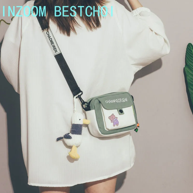 Cute Canvas Small Bag Female 2021 New Crossbody Korean Girl Mobile Phone Bag Multi-function Shoulder Package All-Match Fashion