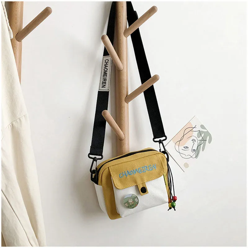 Cute Canvas Small Bag Female 2021 New Crossbody Korean Girl Mobile Phone Bag Multi-function Shoulder Package All-Match Fashion
