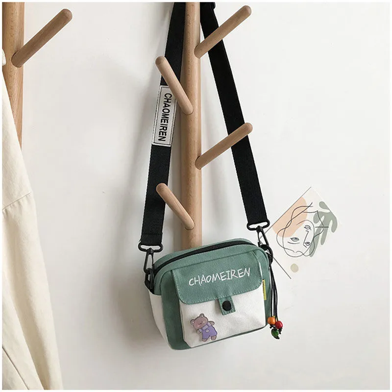 Cute Canvas Small Bag Female 2021 New Crossbody Korean Girl Mobile Phone Bag Multi-function Shoulder Package All-Match Fashion