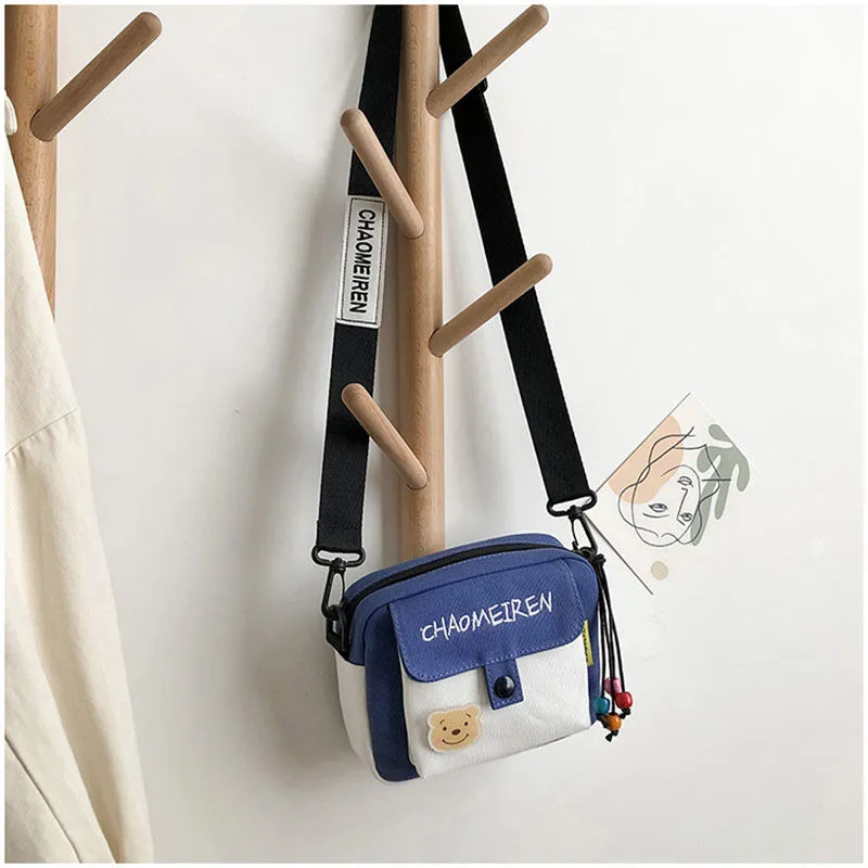 Cute Canvas Small Bag Female 2021 New Crossbody Korean Girl Mobile Phone Bag Multi-function Shoulder Package All-Match Fashion