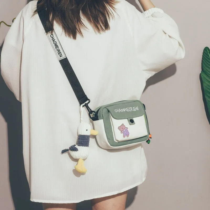 Cute Canvas Small Bag Female 2021 New Crossbody Korean Girl Mobile Phone Bag Multi-function Shoulder Package All-Match Fashion