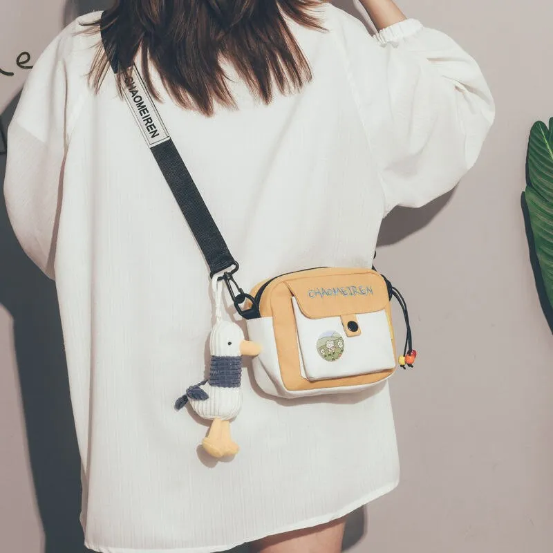 Cute Canvas Small Bag Female 2021 New Crossbody Korean Girl Mobile Phone Bag Multi-function Shoulder Package All-Match Fashion