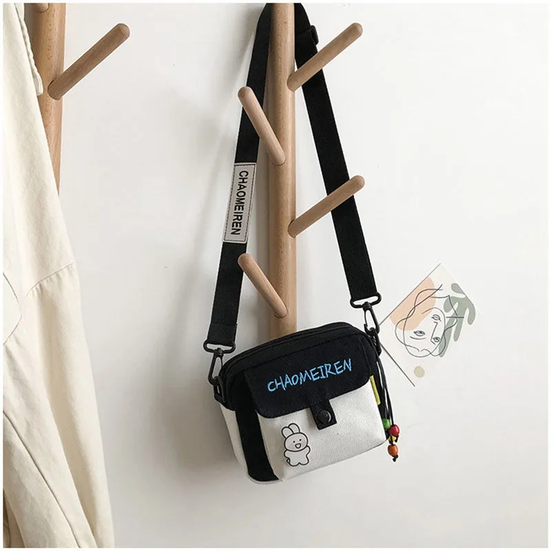 Cute Canvas Small Bag Female 2021 New Crossbody Korean Girl Mobile Phone Bag Multi-function Shoulder Package All-Match Fashion