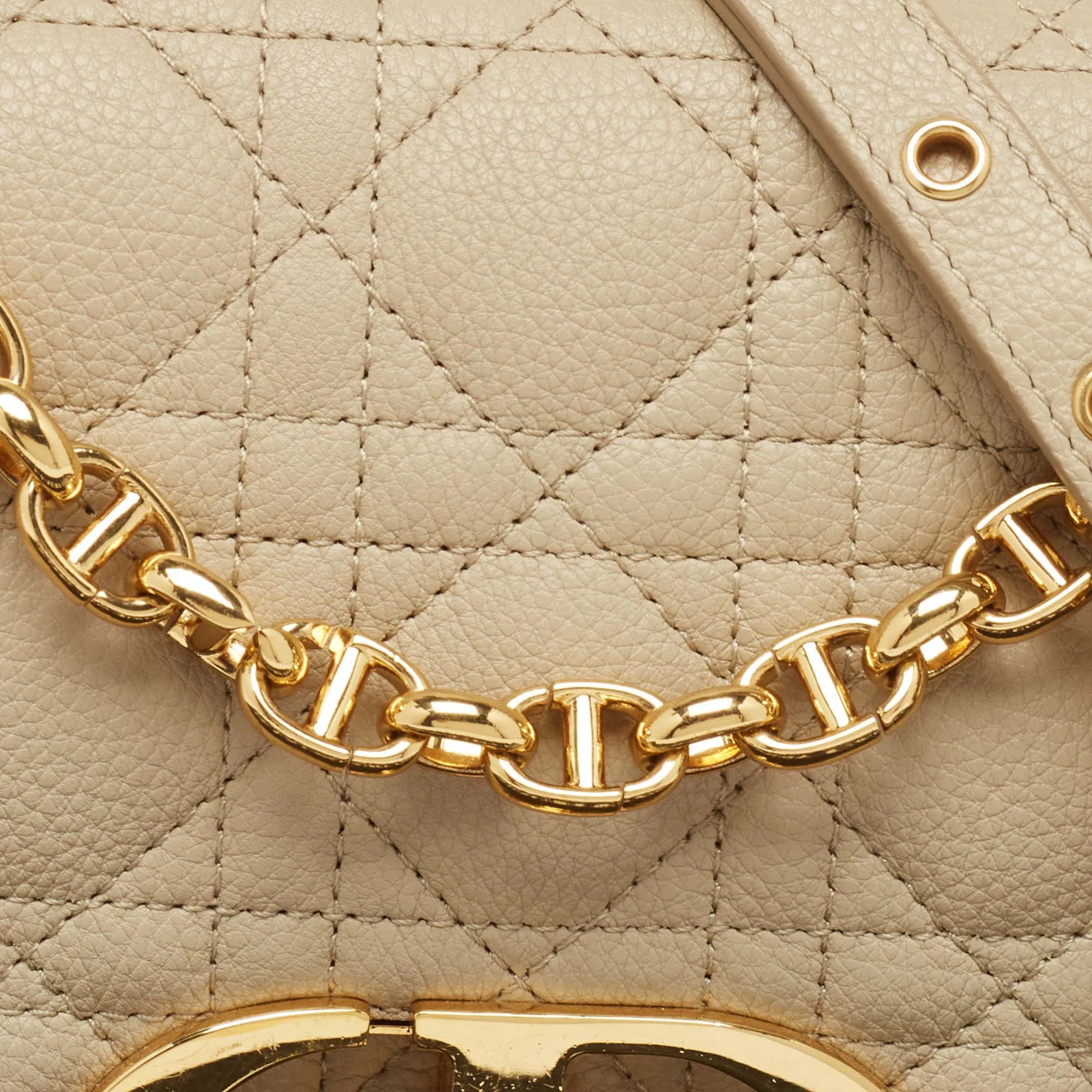 DIOR Beige Cannage Leather Medium Caro Shoulder Bag