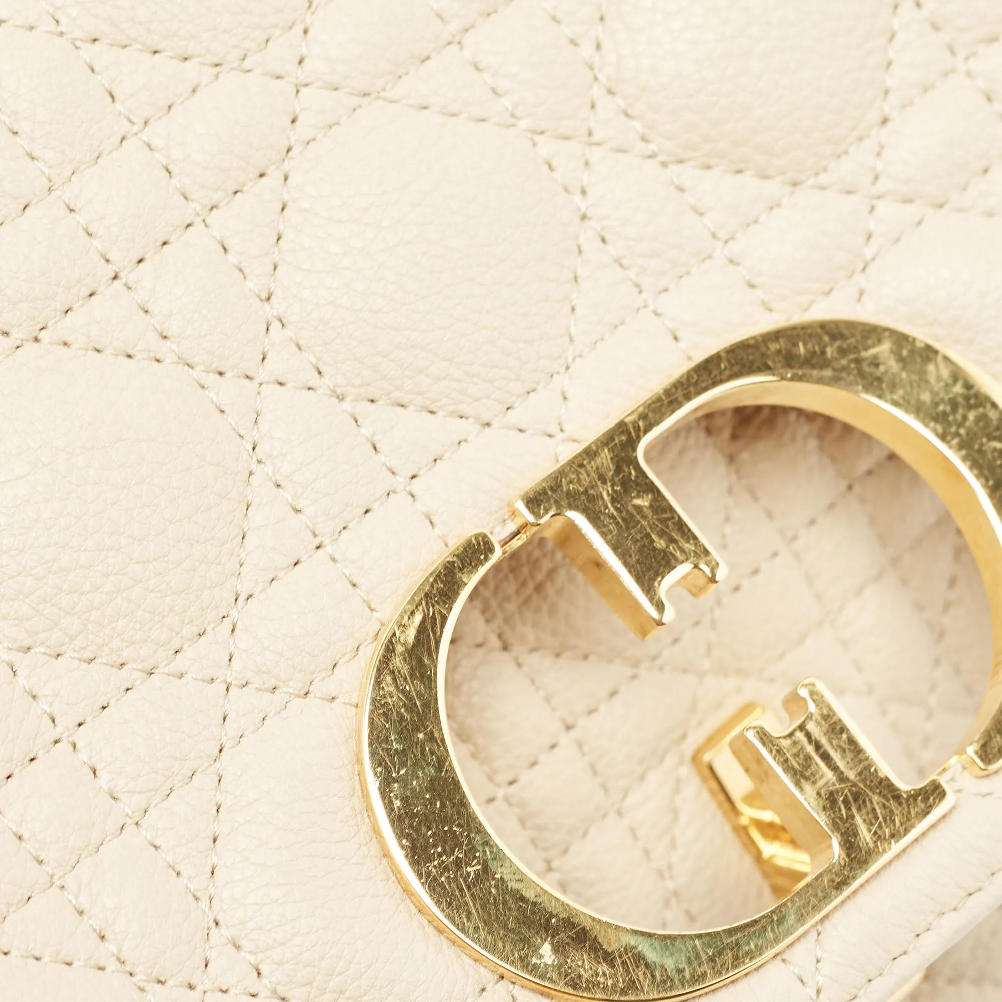 DIOR Beige Cannage Leather Medium Caro Shoulder Bag