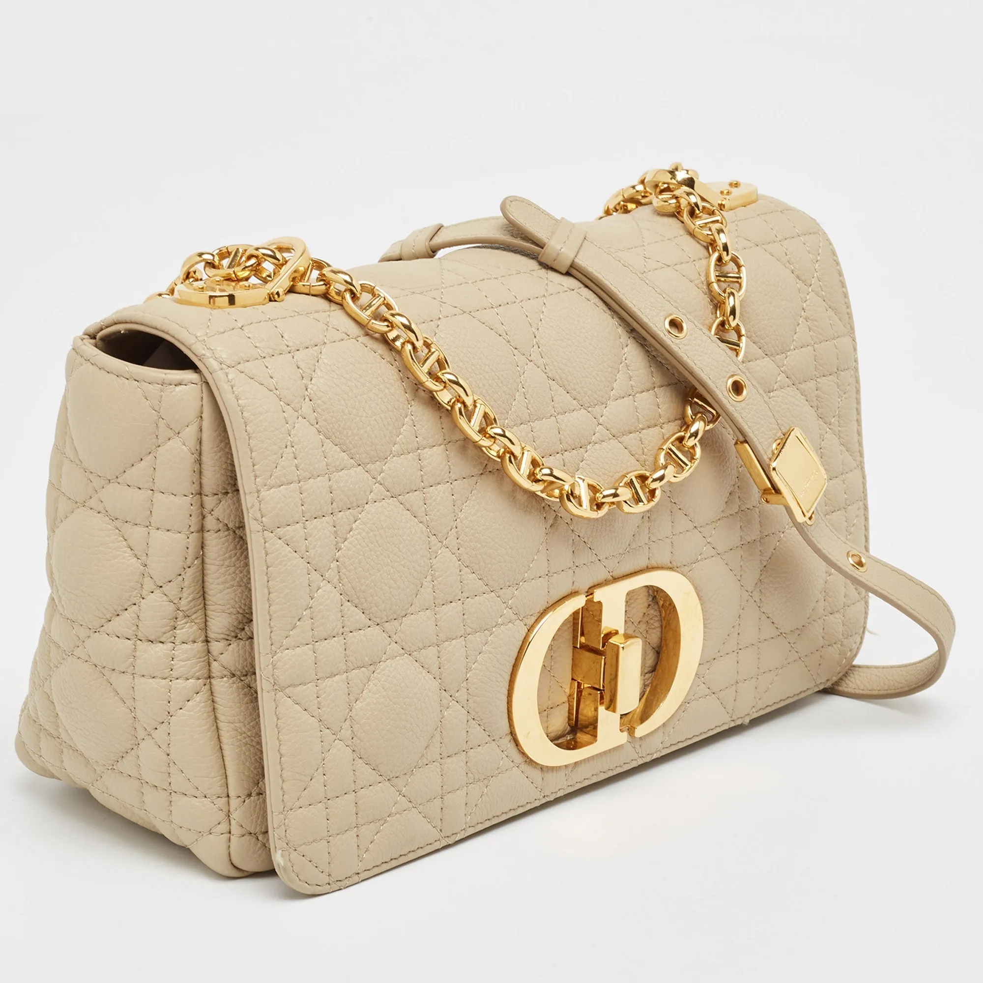DIOR Beige Cannage Leather Medium Caro Shoulder Bag