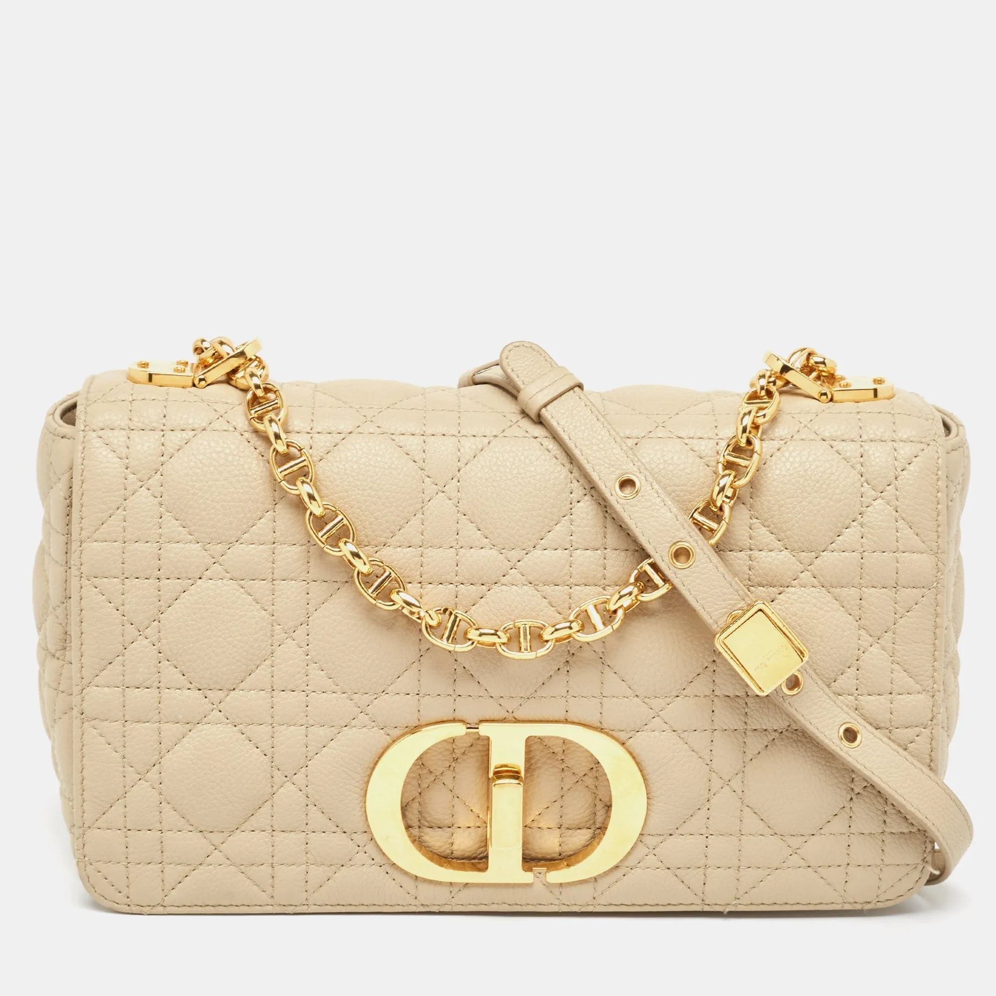 DIOR Beige Cannage Leather Medium Caro Shoulder Bag
