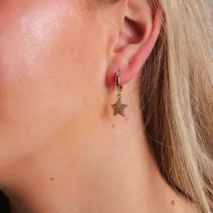 Earring Diamante Star Drop Gold