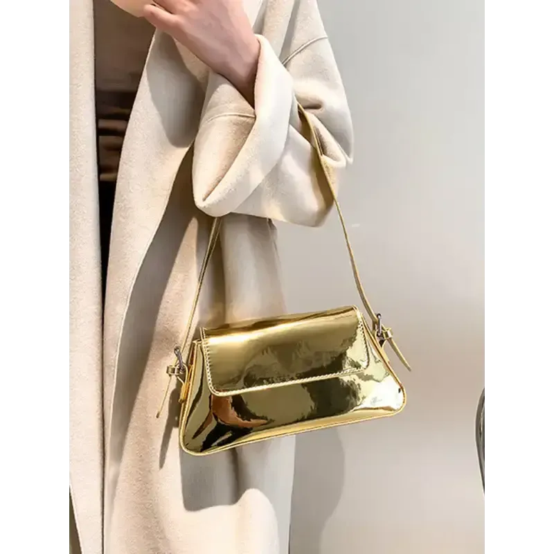Fashion patent leather ladies baguette texture glossy underarm
