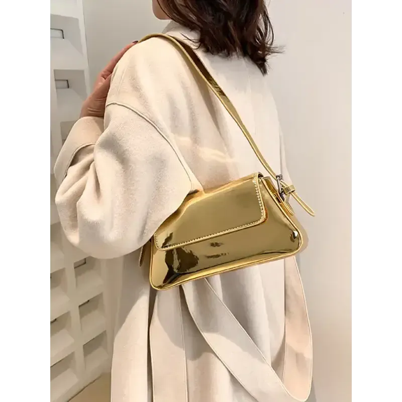 Fashion patent leather ladies baguette texture glossy underarm