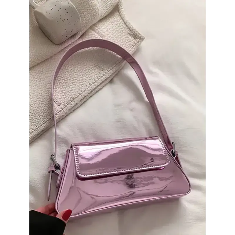 Fashion patent leather ladies baguette texture glossy underarm