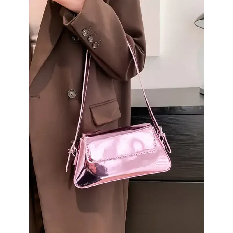 Fashion patent leather ladies baguette texture glossy underarm