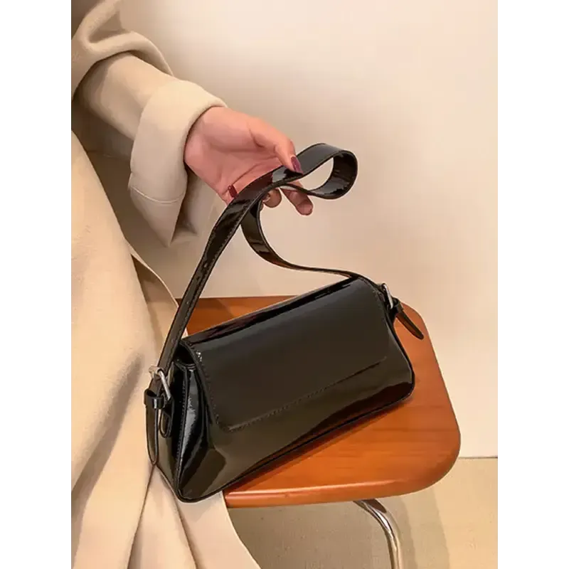 Fashion patent leather ladies baguette texture glossy underarm
