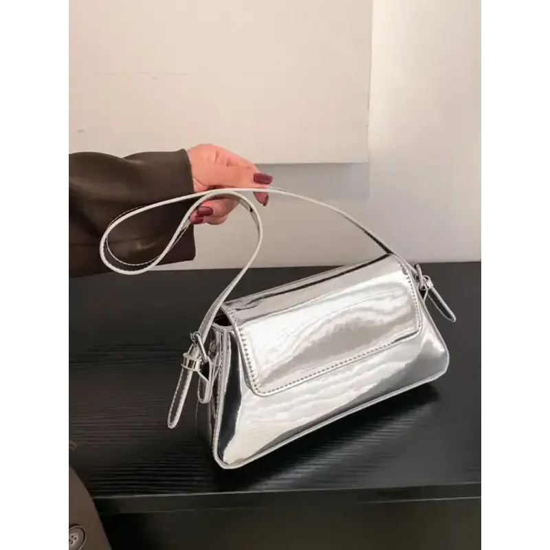 Fashion patent leather ladies baguette texture glossy underarm