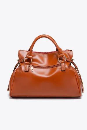 Faux Leather Handbag with Tassels