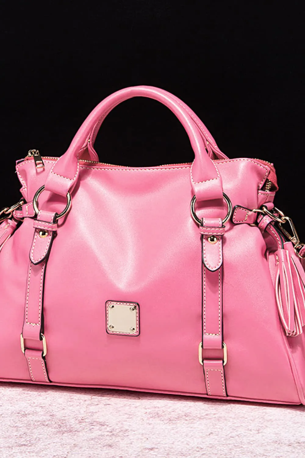 Faux Leather Handbag with Tassels