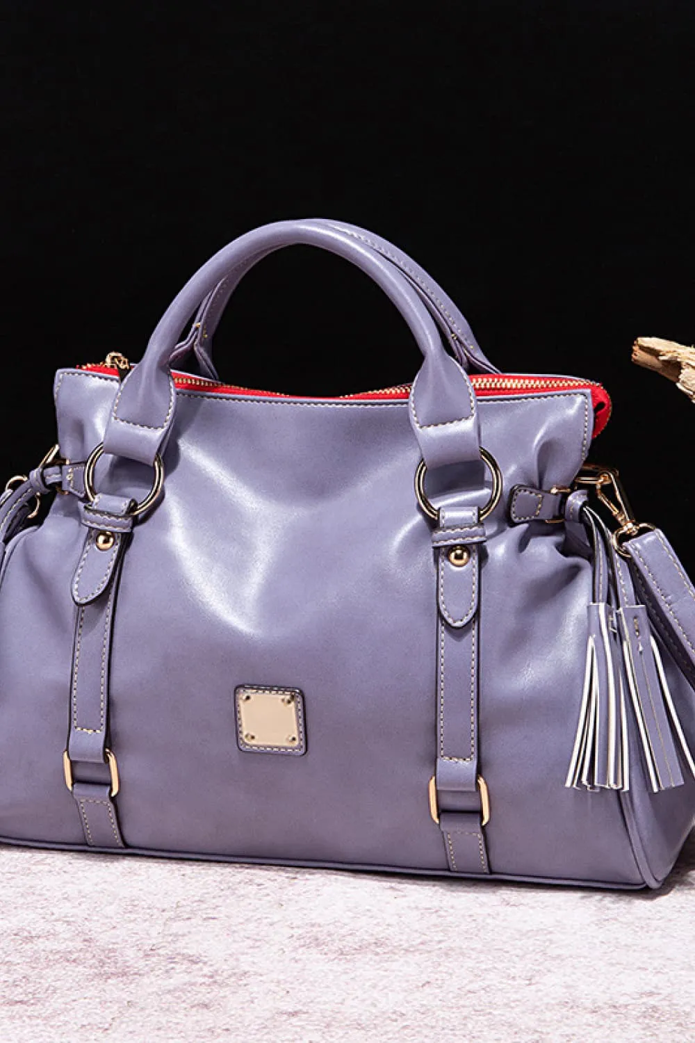 Faux Leather Handbag with Tassels